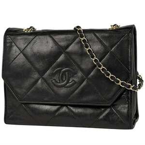 CHANEL Coco Mark Chain Shoulder Bag, Single Flap Leather Black, Women's